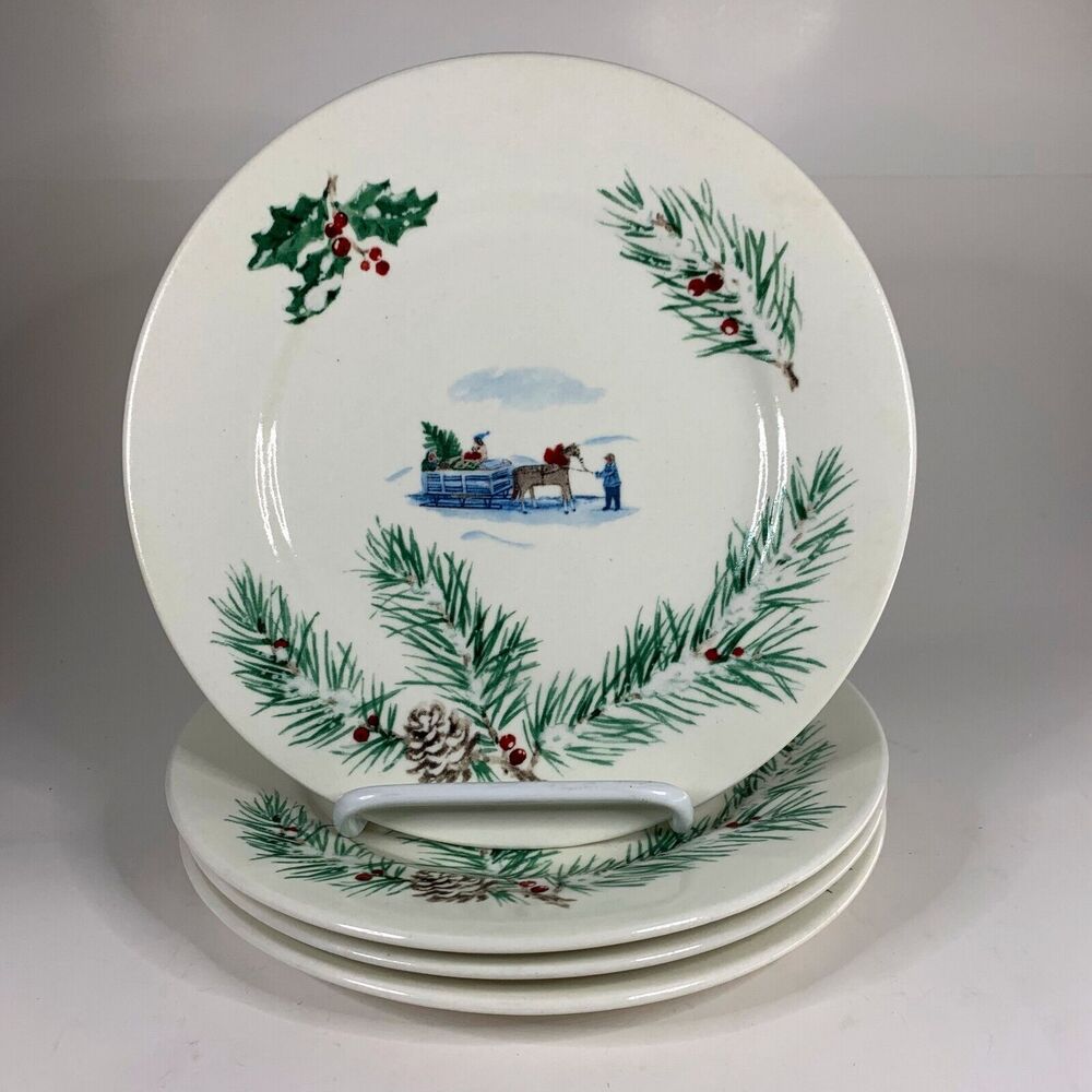 Rare Farberware 2118 White Christmas Bread Plates Original Version Vtg Holiday